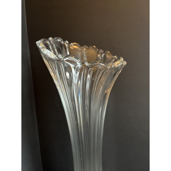 Beautiful Clear Antique 15 Inch Tall Swung Glass Vase Scalloped &Decorative Base - Picture 3 of 15